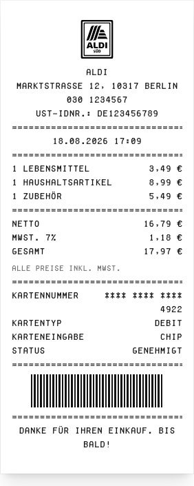 ALDI - Belegvorschau