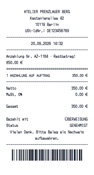 Anzahlungsbeleg - Belegvorschau