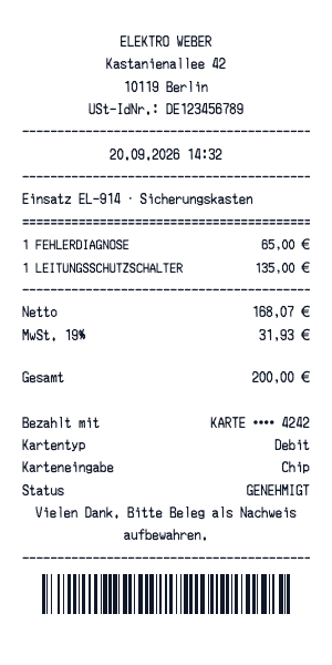Elektrikerbeleg - Belegvorschau