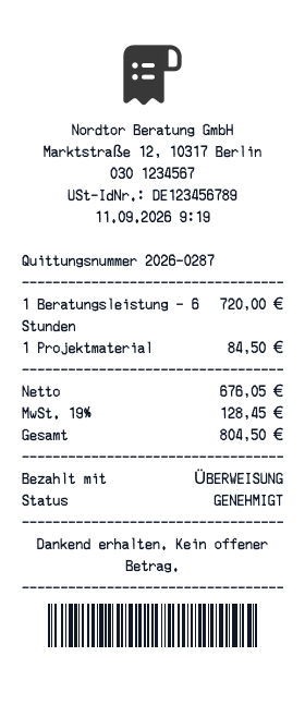 Firmenquittung - Belegvorschau