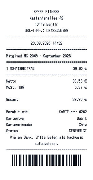 Fitnessstudio-Mitgliedsbeleg - Belegvorschau