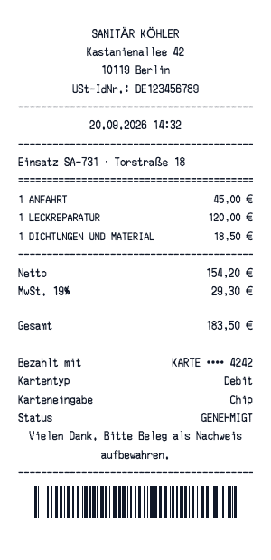 Klempnerbeleg - Belegvorschau