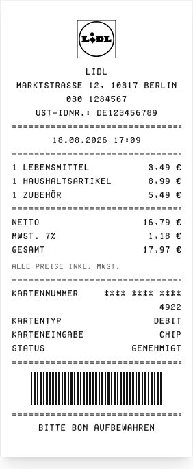 Lidl - Belegvorschau