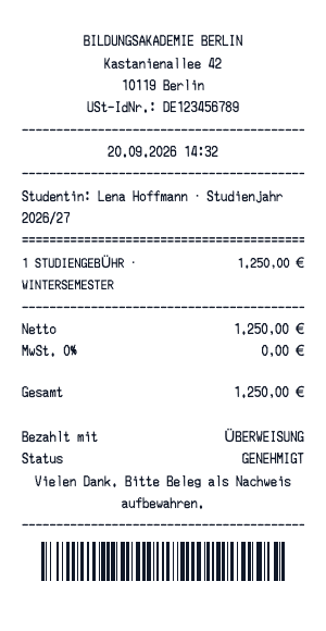 Studiengebührenbeleg - Belegvorschau