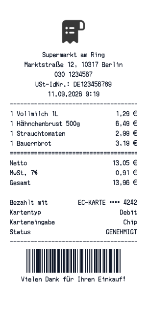 Supermarkt-Quittung - Belegvorschau