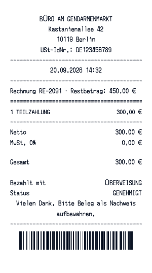 Teilzahlungsbeleg - Belegvorschau