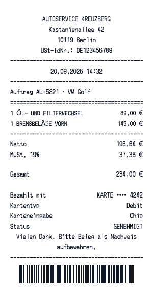 Werkstattbeleg - Belegvorschau