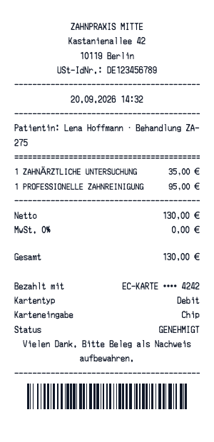 Zahnarztbeleg - Belegvorschau