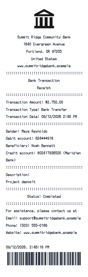 Bank transaction - Receipt preview