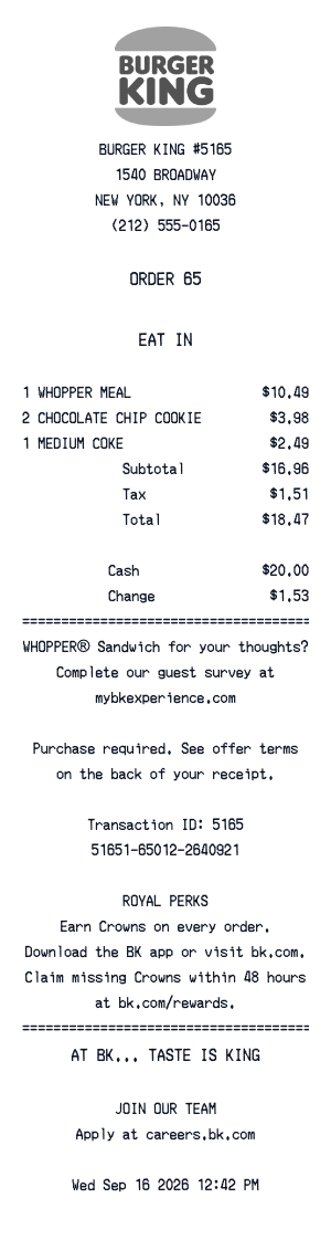 Burger King - Receipt preview