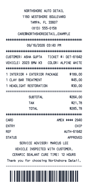Car detailing - Receipt preview