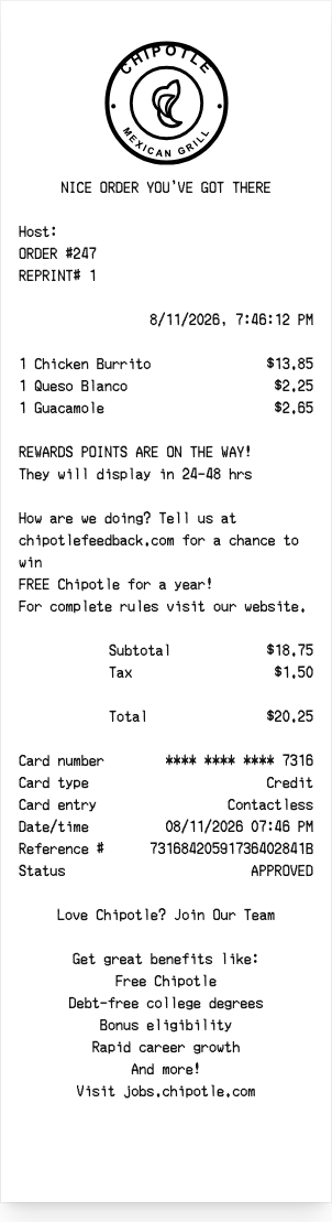Chipotle - Receipt preview