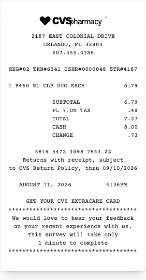 CVS Pharmacy - Receipt preview