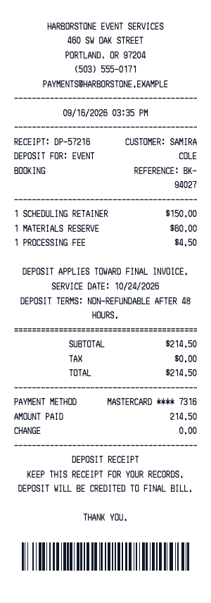 Deposit - Receipt preview