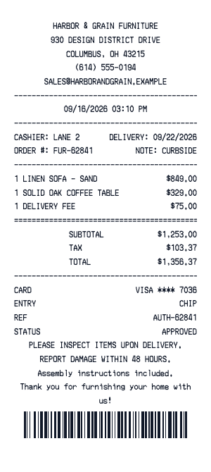 Furniture - Receipt preview