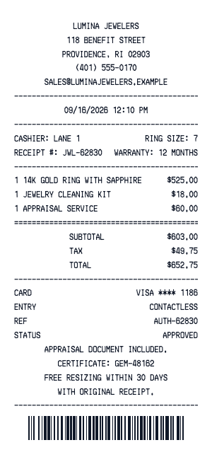 Jewelry - Receipt preview