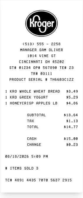 Kroger - Receipt preview