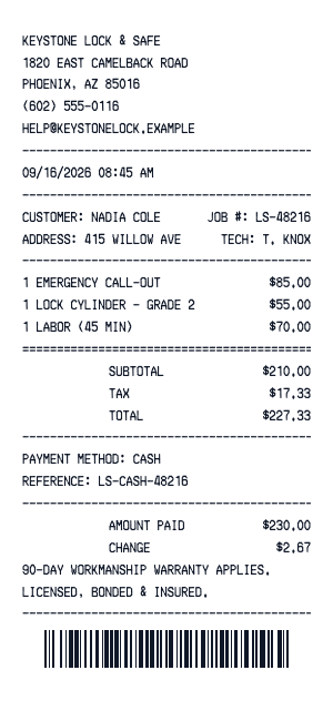 Locksmith - Receipt preview