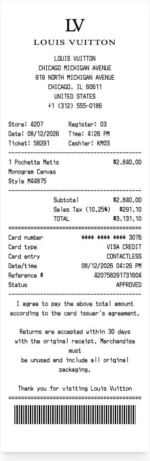 Louis Vuitton - Receipt preview