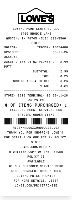 Lowe's - Receipt preview