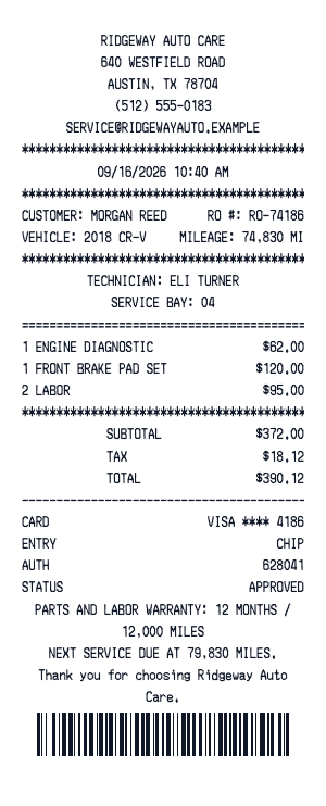 Mechanic - Receipt preview