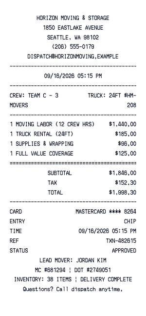 Moving - Receipt preview