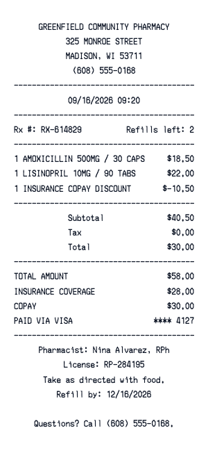 Pharmacy - Receipt preview