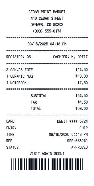 POS - Receipt preview