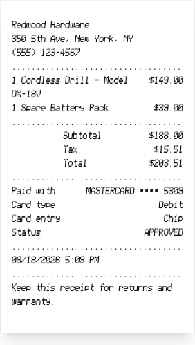 Purchase receipt - Receipt preview