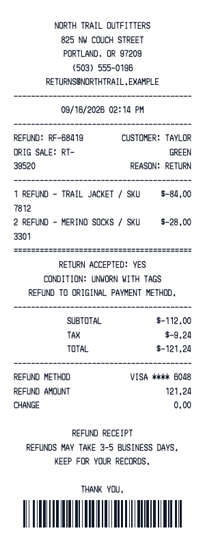 Refund - Receipt preview
