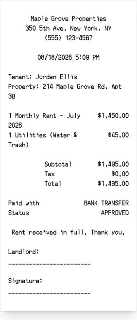 Rent receipt - Receipt preview