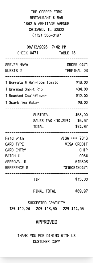 Restaurant receipt - Receipt preview