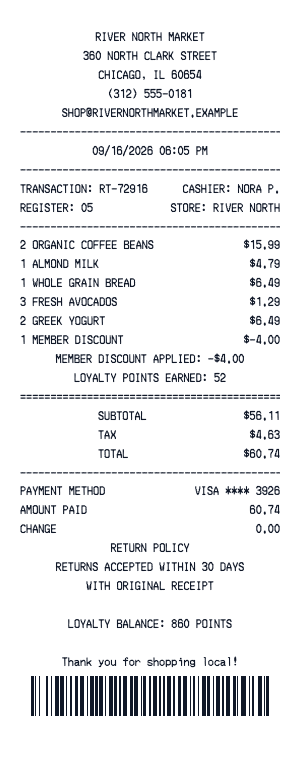 Retail - Receipt preview