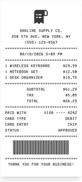 Sales receipt - Receipt preview