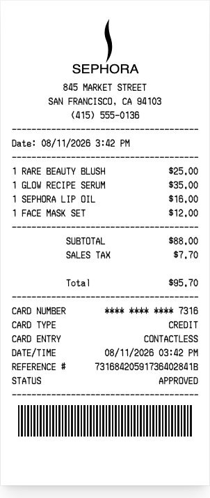 Sephora - Receipt preview
