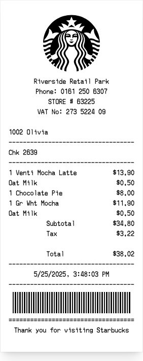 Starbucks - Receipt preview