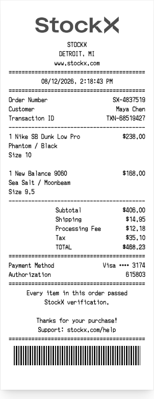 StockX - Receipt preview