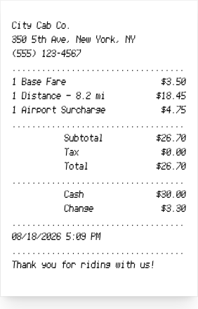 Taxi receipt - Receipt preview