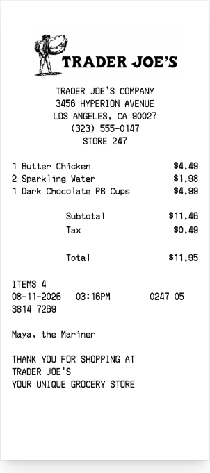 Trader Joe's - Receipt preview