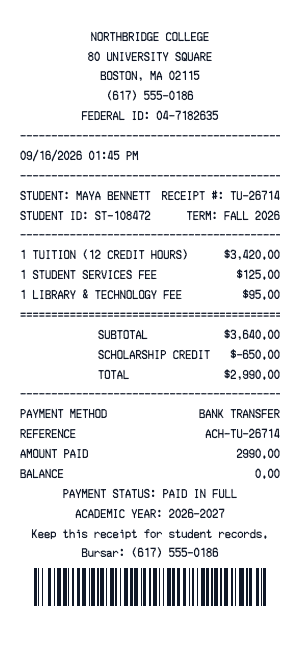 Tuition fee - Receipt preview