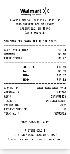 Walmart - Receipt preview