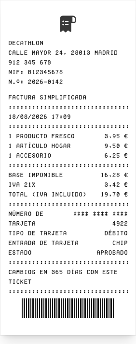 Decathlon - Vista previa del recibo