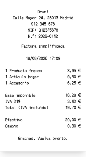 Druni - Vista previa del recibo