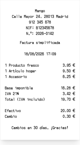 Mango - Vista previa del recibo