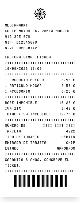 MediaMarkt - Vista previa del recibo