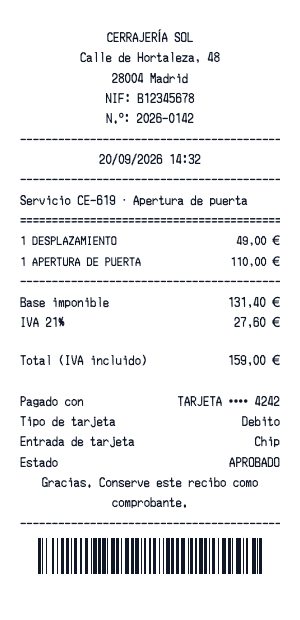 Recibo de cerrajero - Vista previa del recibo