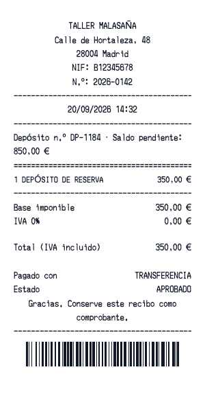Recibo de depósito - Vista previa del recibo