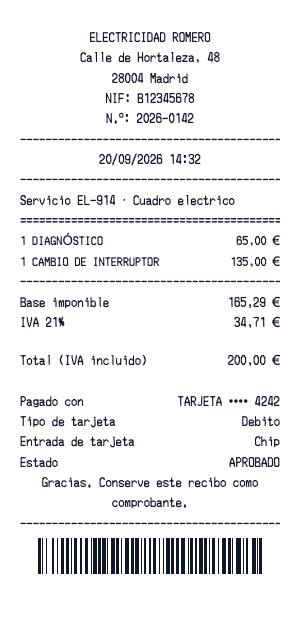 Recibo de electricista - Vista previa del recibo