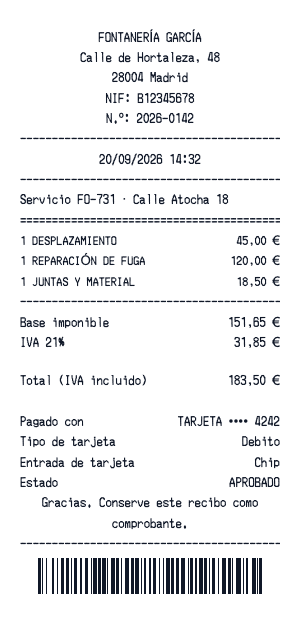 Recibo de fontanería - Vista previa del recibo