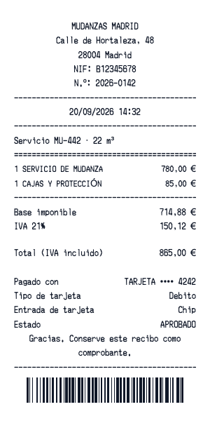 Recibo de mudanza - Vista previa del recibo